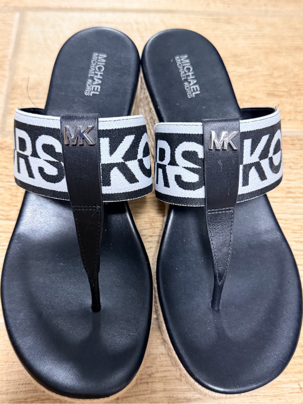 Michael Kors Black and White Logo Thong Sandals